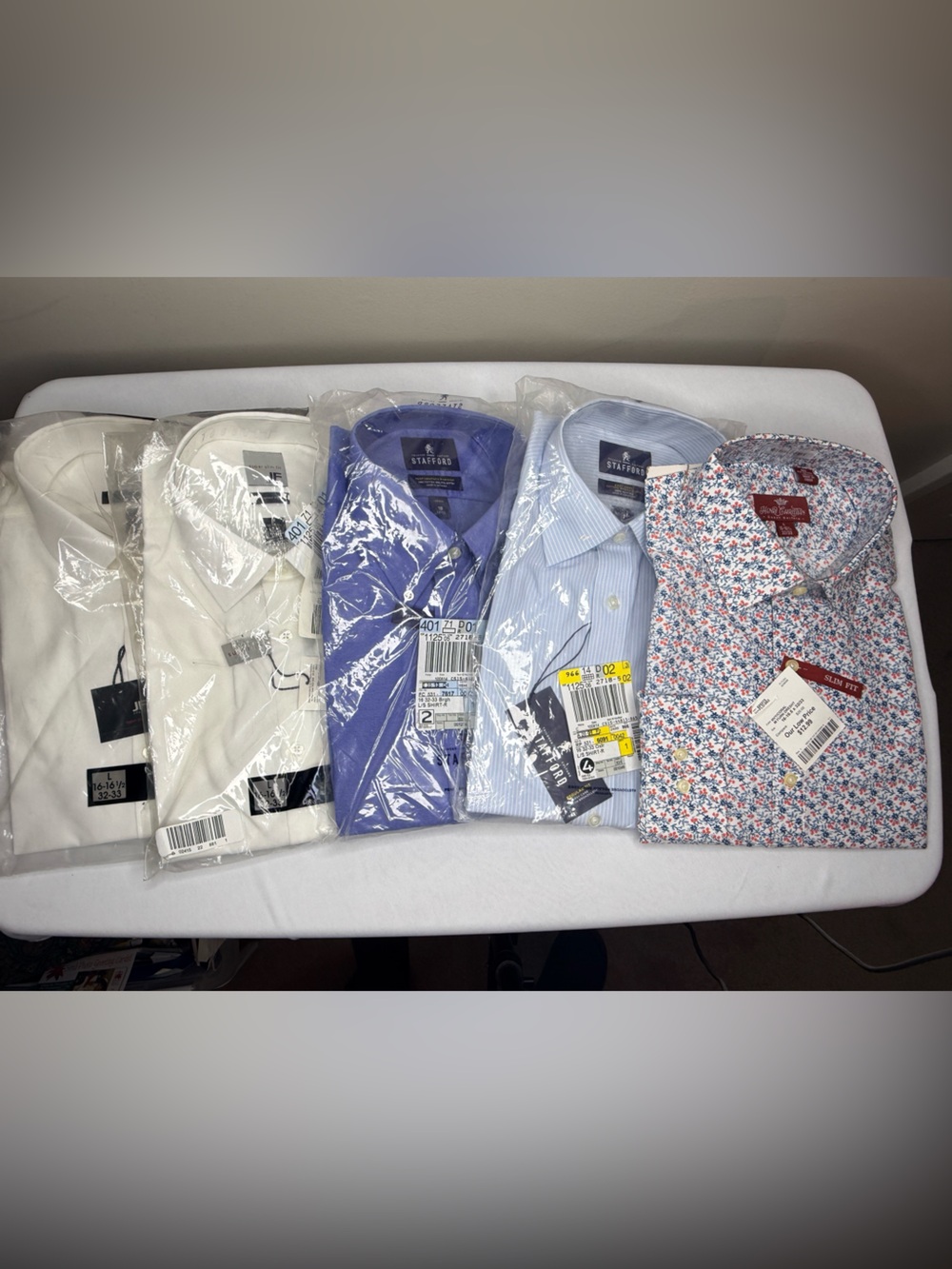 Lot of 5 Men's Dress Shirts size 16-16.5 32/33 J Ferrar,Stafford,Henri Christian